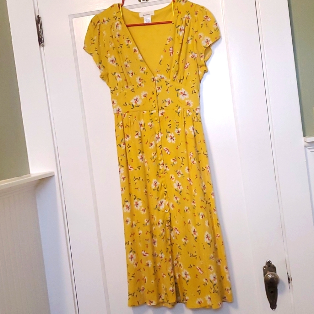 Floral, button down, princess midi dress, size M